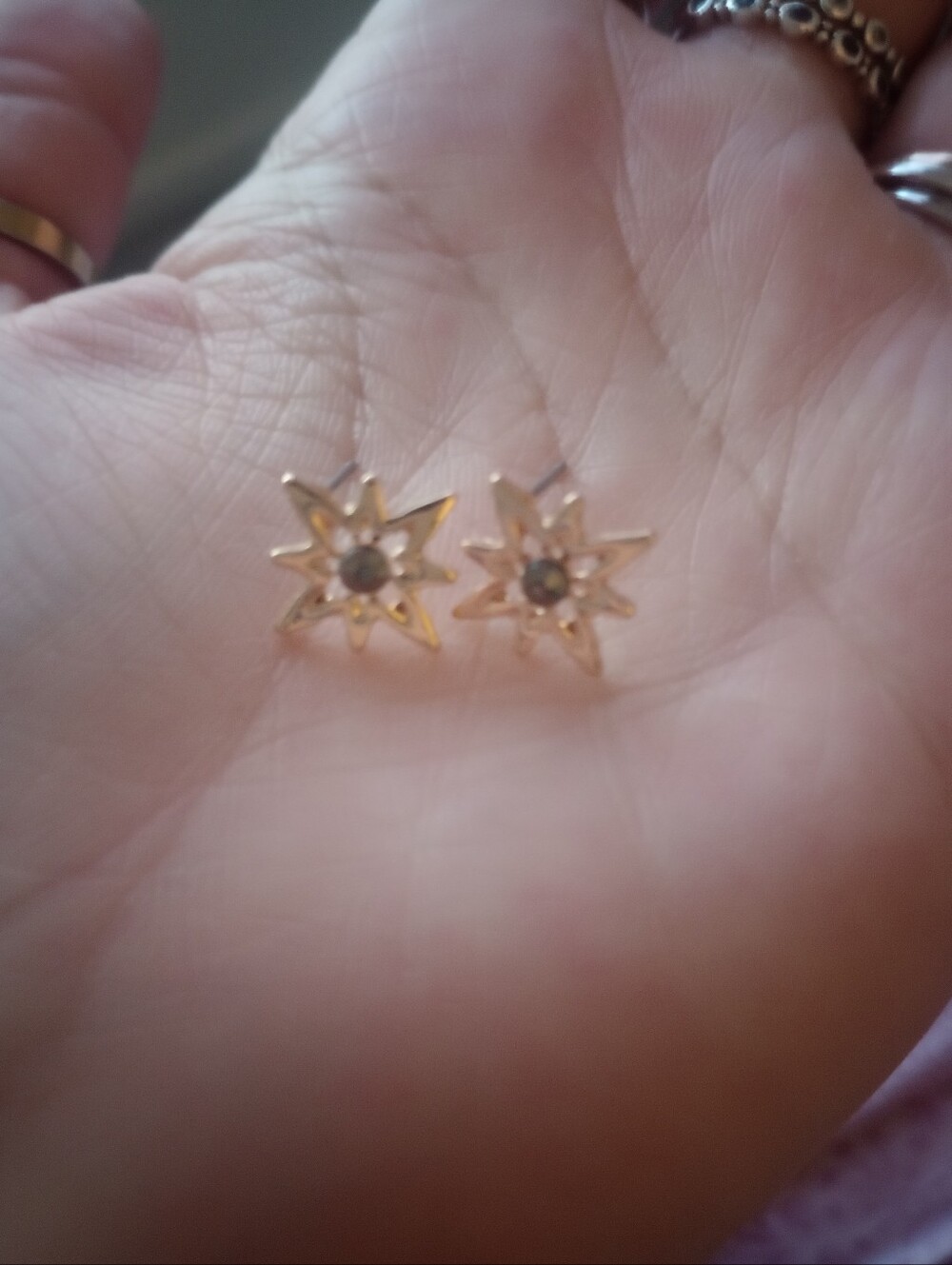 Gold Tone Starburst Stud Earrings